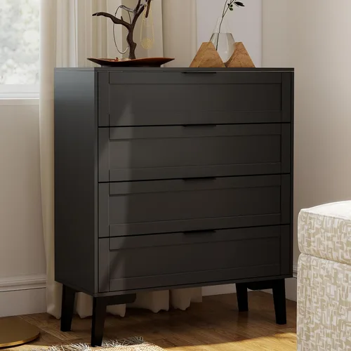 Vista 6 de TaoHFE Cómoda negra de 4 cajones para dormitorio, cómoda de lencería de madera para dormitorio, moderna cómoda negra de 36 pulgadas de alto