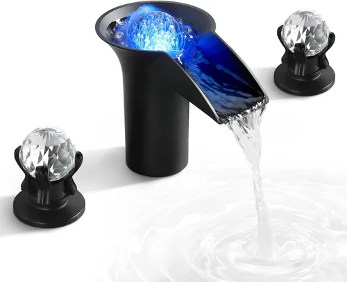 Vista 10 de SKOWLL Grifo de fregadero de baño de níquel cascada LED bola de cristal