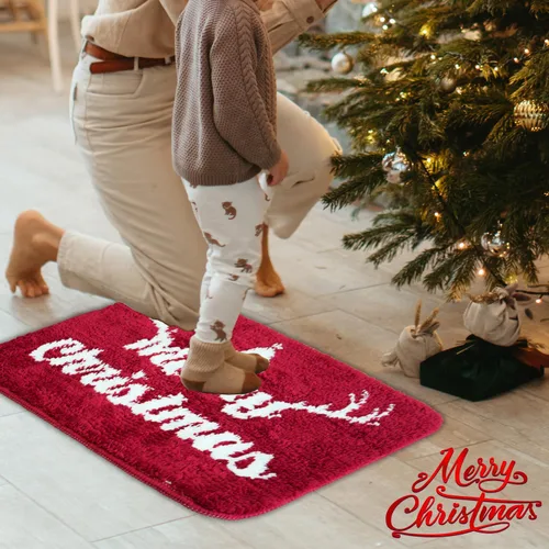 Vista 5 de Decoraciones de Feliz Navidad, alfombras de baño rojas, bonita decoración navideña, tapetes de baño para baño, parte trasera antideslizante, lavable