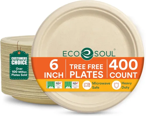 Vista 28 de ECO SOUL - Platos de papel compostables de 9 pulgadas (paquete de 200) biodegradables, resistentes, desechables, ecológicos para cena de Navidad