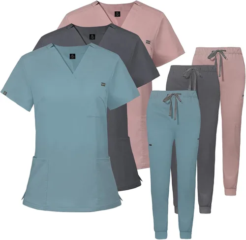 Vista 5 de VIAOLI Conjunto de ropa quirúrgica para mujer, conjunto de camiseta médica y pantalón deportivo, ropa de trabajo, traje deportivo moderno y clínico