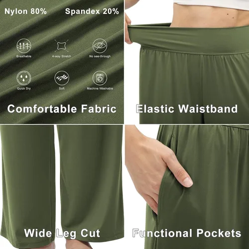 Vista 5 de DLOODA Pantalones de pierna ancha para mujer, pantalones de yoga sueltos, cómodos, pijama, casual, holgados, palazzo, con bolsillos