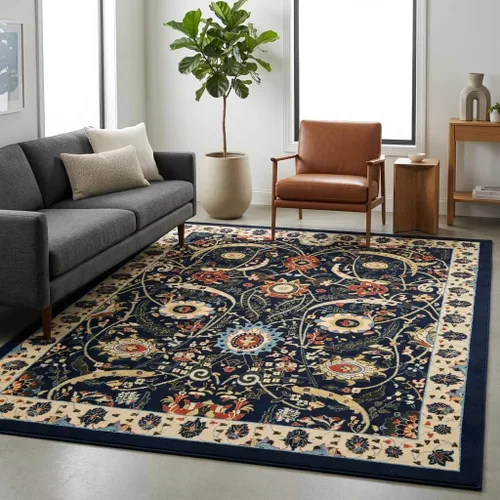 Vista 48 de Unique Loom Espahan Collection - Alfombra de área Cape Cod (2 pies 2 pulgadas x 3 pies 1 pulgada, rectangular, azul/negro)