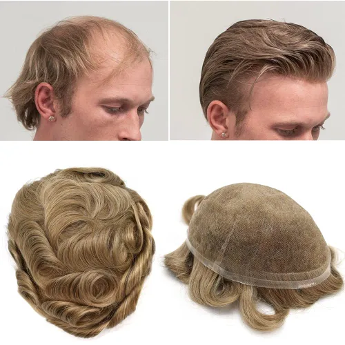 Vista 109 de PUNRU HAIR Completo Swiss Lace Toupee para hombres Sistema de cabello humano real Sistema de reemplazo de cabello humano para hombre Toupee