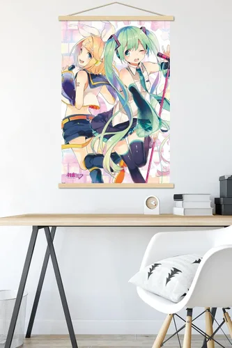 Vista 5 de Trends International Hatsune Miku - Póster de pared dúo, 22.37 x 34.00 pulgadas, paquete de impresión premium y colgador de madera de haya