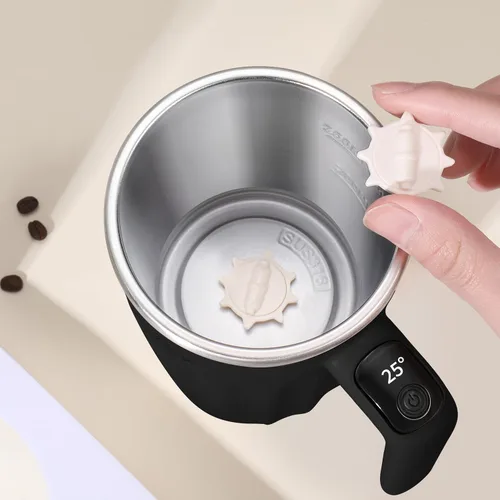 Vista 2 de Taza de café autoagitable, apta para café, leche, cacao y otras bebidas, botella aislada (temperatura negra, 12 onzas)