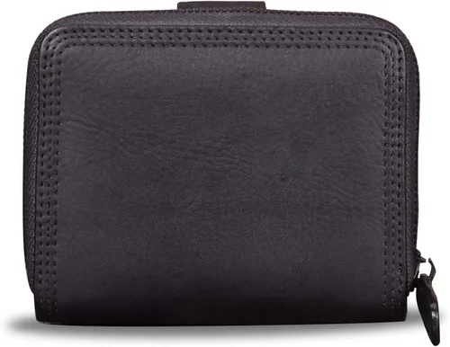 Vista 3 de Billeteras de cuero plegables para mujer, estilo vintage, hechas a mano, pequeño, con cremallera, Negro -, Billetera plegable