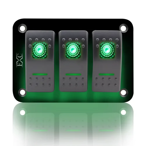 Vista 15 de FXC Interruptor basculante Panel de aluminio 2 Gang Interruptores de palanca Dash 5 Pin ON/OFF 2 LED retroiluminado para barco coche azul marino