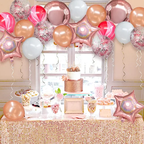 Vista 8 de Decor365 Globos de oro rosa, decoración de fiesta de oro rosa, confeti, rosa, blanco, oro rosa, guirnalda de globos para cumpleaños, boda