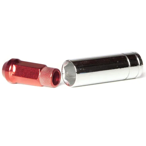 Vista 5 de Circuit Performance Tuerca hexagonal de extremo abierto extendido de acero forjado para ruedas de posventa: 12 x 1.5 rojo, juego de 20 piezas +