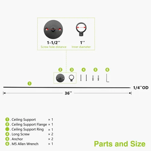 Vista 6 de Naiture - Soporte de techo estándar de acero inoxidable de 36 pulgadas con bucle de 1 pulgada, acabado negro Cut to Fit, Rustproof, Heavy-Duty
