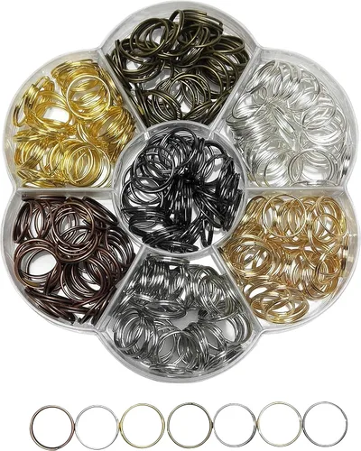 Vista 10 de Chenkou Craft 1310 piezas en caja, 7 tamaños divididos de doble bucle, anillos de salto y anillo de joyería de llavero de 0.157 in a 0.472 in con 1