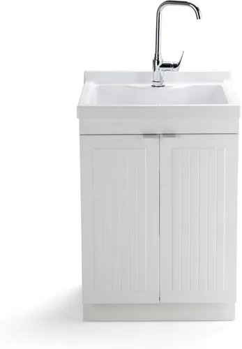 Vista 3 de SIMPLIHOME - Lavabo y armario de lavandería Murphy de 24 pulgadas de ancho en blanco puro