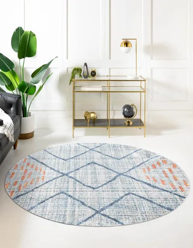 Vista 11 de Unique Loom Aramis Collection - Alfombra de área Kavi (2 pies x 3 pies 1 pulgada, rectangular, marfil/azul)