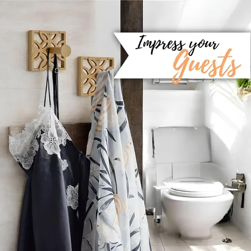 Vista 6 de Autumn Alley Dos Ganchos Dorados, Gancho para Toallas de Baño, Gancho para Bata Montado en la Pared - Ganchos Decorativos de Pared para Toalla