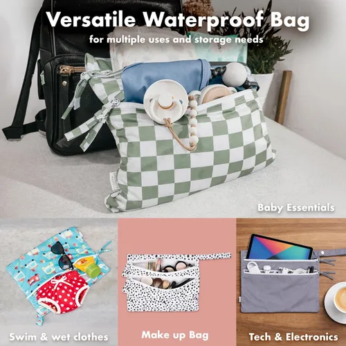 Vista 4 de BapronBaby Adventure Awaits - Bolsa impermeable con dos bolsillos con cremallera, reutilizable para la hora de comer, pañales, cochecitos