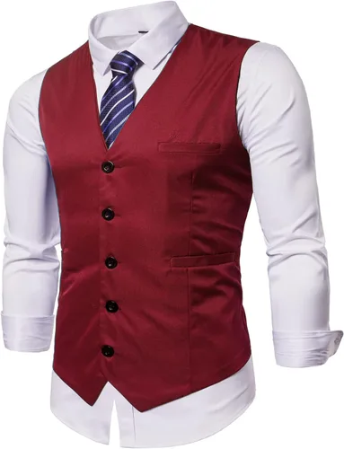Vista 14 de DONGD Chaleco de traje formal para hombre, chaleco de vestir de negocios para traje o esmoquin Gris