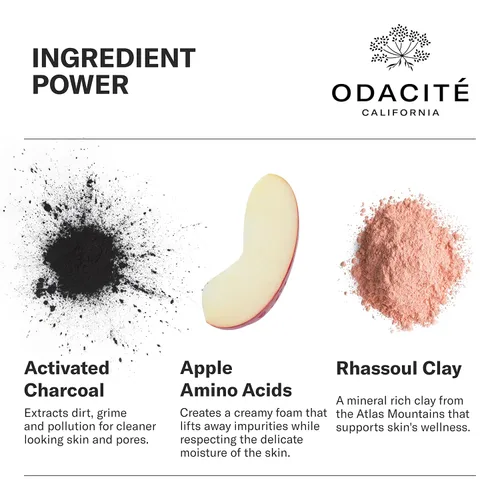 Vista 3 de Odacité Limpiador facial con espuma, receta de carbón activado de menta negra y arcilla Rhassoul, hidratante facial con limpieza profunda para un