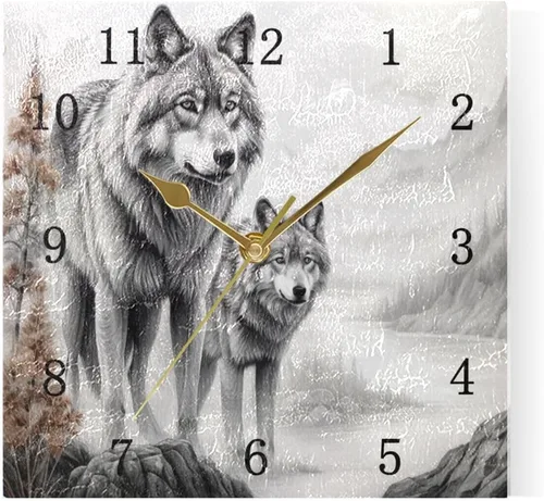 Vista 5 de Nander 3D Wolf - Reloj de pared cuadrado de 9.45 pulgadas, funciona con pilas, reloj de escritorio silencioso de cuarzo para el hogar, oficina