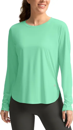 Vista 34 de Camisetas de sol para mujer, con protección ultravioleta FPU 50+, manga larga, ligera, de secado rápido, para entrenamiento, senderismo, para mujer