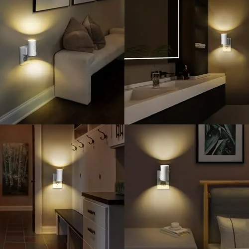 Vista 6 de Luz nocturna LED enchufable, luces nocturnas modernas giratorias de 360° enchufables a la pared, palanca de 3000 K/5000 K, sensor de atardecer a