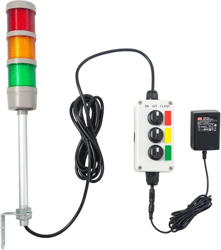 Vista 2 de Luz de torre LED Andon de 3 pilas industrial de 16 pies