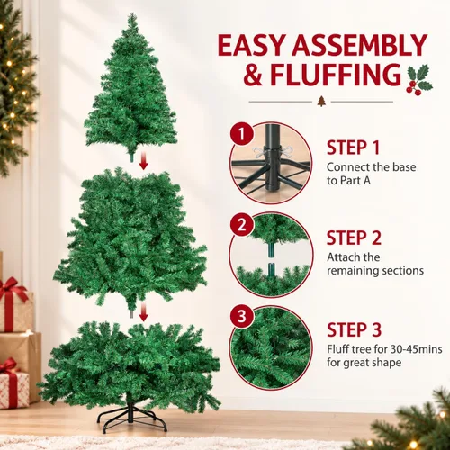 Vista 3 de Árbol de Navidad artificial de 7 pies, pino navideño realista para el hogar 7ft Verde