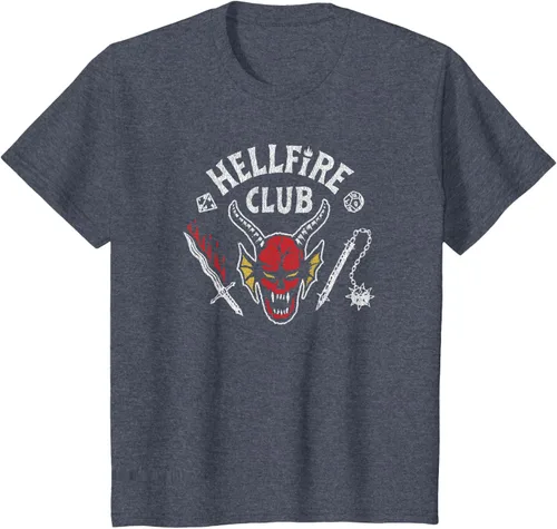 Vista 11 de Stranger Things 4 Camiseta Hellfire Club con Calavera y Armas Negro