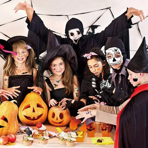 Vista 6 de 216 tatuajes temporales brillantes de Halloween para niños, bolsas de regalo, premios y recuerdos de fiesta
