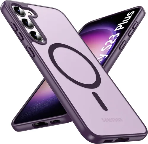 Vista 21 de OWKEY Funda magnética para Samsung Galaxy S23 de 6.1 pulgadas, para Magsafe con protector de pantalla, protección de grado militar, a prueba