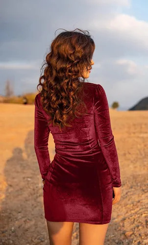 Vista 7 de GOBLES - Minivestido bodycon de fiesta de terciopelo de manga larga para mujer, elegante y sexy