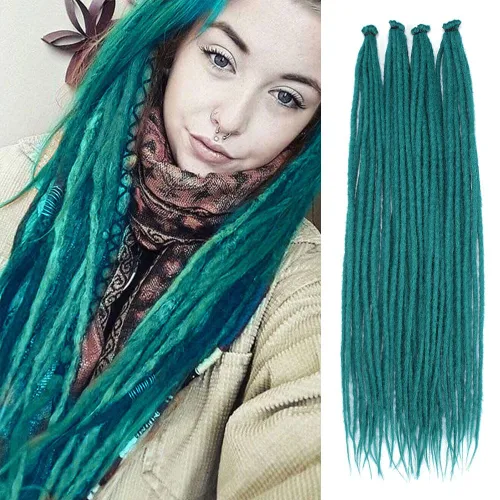 Vista 36 de Kraler Extensiones de Rastas Azules, Extensiones de Rastas Sintéticas de Ganchillo de 22", 100% Hechas a Mano, Rastas de Una Sola Punta, Delgadas