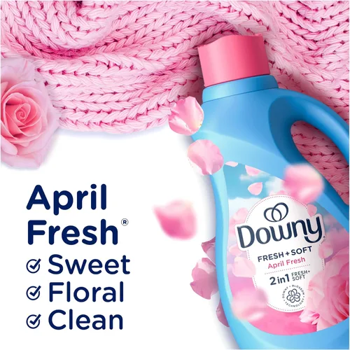 Vista 3 de Downy Soft - Suavizante líquido suave y fresco 2 en 1, abril fresco, 44 onzas líquidas, 60 cargas, acondicionador de tela líquido que proporciona