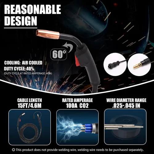 Vista 2 de Pistola de soldadura MIG K530-6 de 15 pies, 100 amperios, repuesto para Lincoln Magnum 100L SP-140T 180T, MIG-Pak 140 180, Pro MIG 140 180, Power