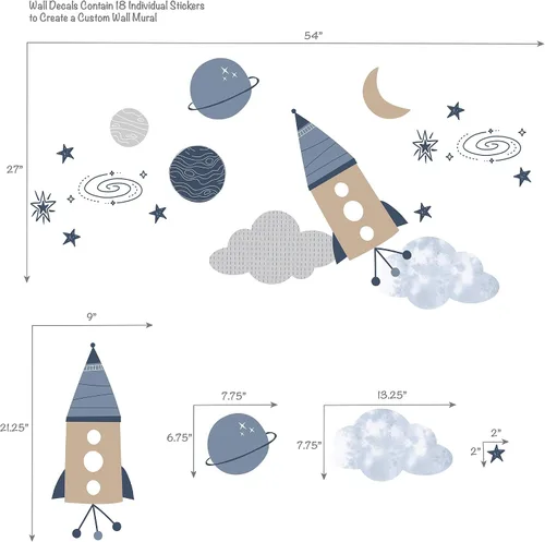 Vista 8 de Lambs & Ivy Sky Rocket - Juego de ropa de cama para cuna de bebé, 5 piezas, galaxia azul y espacio