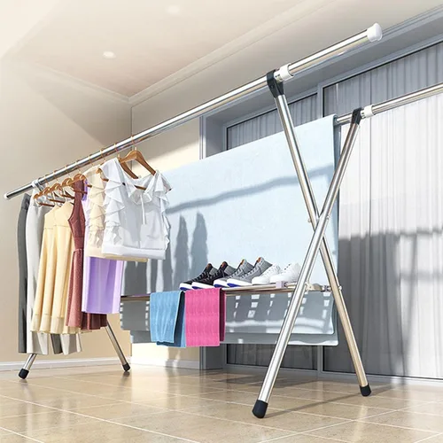 Vista 2 de RUANLOV Perchero de secado de ropa, de acero inoxidable, ajustable, plegable, ahorro de espacio