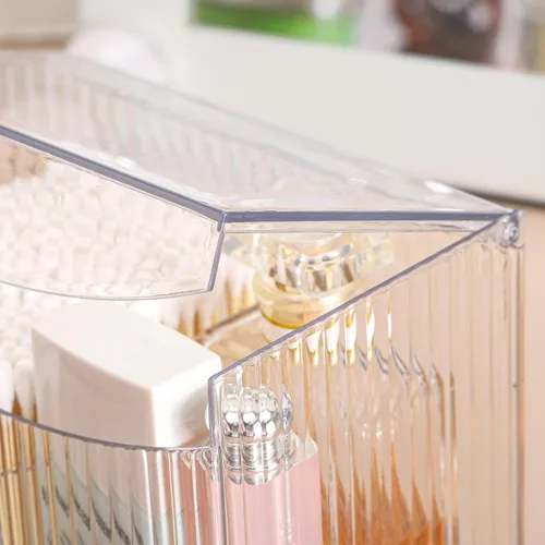 Vista 6 de Tbestmax Dispensador Portahisopo de 2 Secciones, Organizador Transparente de Baño de 2 Rejillas, Contenedor de Almacenamiento de Cosméticos