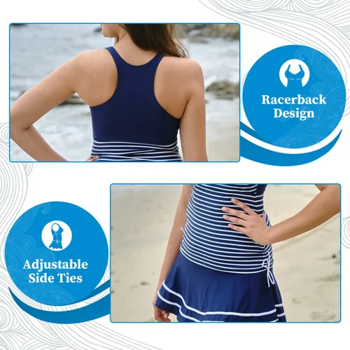 Vista 2 de MiYang - Tankini para mujer a rayas vestido de traje de baño vintage