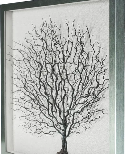 Vista 3 de Huji Decoración de pared de caja de sombra de raíces de árbol plateado