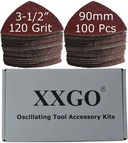 Vista 14 de XXGO 4 almohadillas de lijado multiherramienta oscilantes triangulares de gancho y bucle de 3.5 pulgadas No.XG9004
