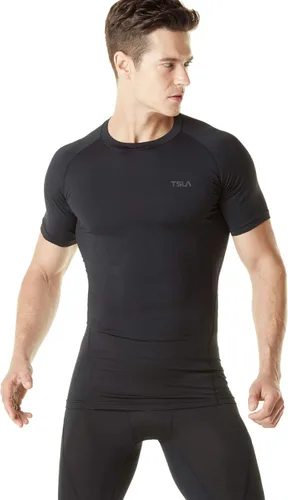 Vista 4 de TSLA Camisas térmicas de compresión de manga corta para hombre, camiseta deportiva deportiva atlética, camiseta para correr con equipo de invierno