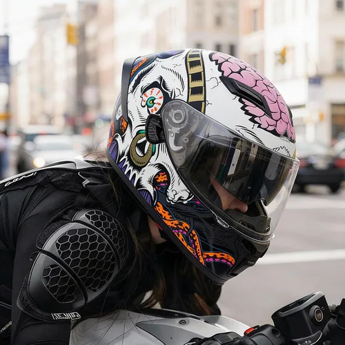 Vista 7 de TRIANGLE Cascos de motocicleta con visera completa para adultos, hombres y mujeres, con visera dual y protector solar interno, aprobado por DOT