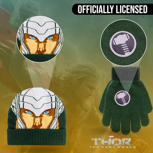 Vista 5 de Marvel Avengers - Juego de sombreros de invierno y guantes de nieve para niños y niños pequeños con lindos guantes y gorro suave, pompones esponjosos