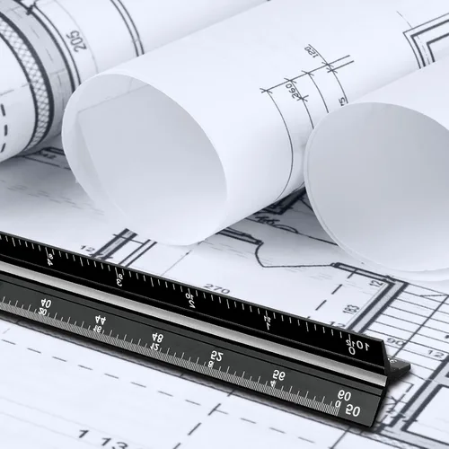 Vista 6 de Regla de escala para ingenieros de 12 pulgadas, regla triangular de ingeniería de aluminio sólido con grabado láser, herramienta de dibujo