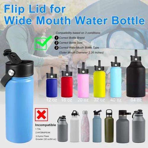 Vista 4 de Tapa abatible para Hydro Flask de boca ancha de 32 40 onzas con mango flexible, tapa de café de repuesto compatible con Hydroflask, Nalgene y más.