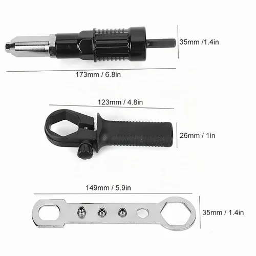 Vista 8 de Adaptador de pistolas de remache eléctricas, juego de cabeza de pistolas remachadoras inalámbricas, herramienta de taladro de alta dureza, accesorio