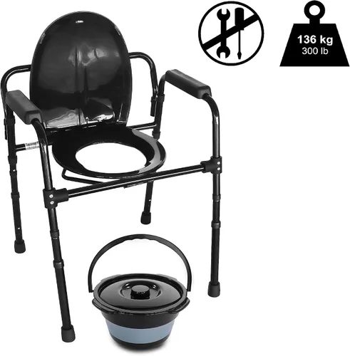 Vista 2 de PEPE Mobility Cómoda 3 en 1 con estructura resistente de soporte de doble barra transversal, silla estable con cubo, capacidad de peso de 300 Negro