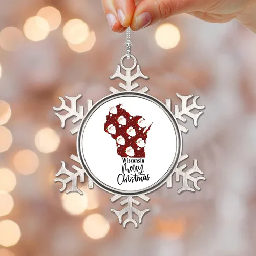 Vista 13 de Adorno de Navidad de Wisconsin, adornos de metal de copo de nieve de Wisconsin para árbol de Navidad, adorno colgante de regalo de recuerdo de 50