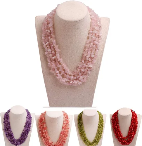 Vista 13 de GEM-Inside - Collar de piedras preciosas moradas con cuentas de cuarzo morado, dije bohemio de moda con soporte de babero, collar de cuentas