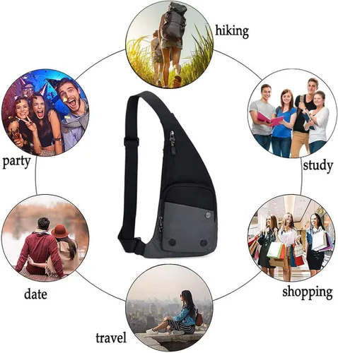Vista 8 de Qidelong Bolso bandolera para hombres y mujeres, delgado bolso de bolsillo personal, mochila de hombro en el pecho, mochila casual, riñonera de viaje